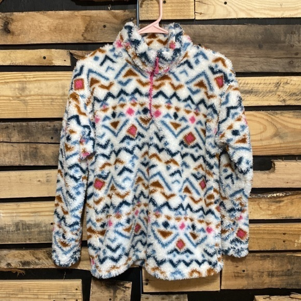 Eddie Bauer Vanilla Aztec Quarter Zip Plush Sweatshirt Size Medium